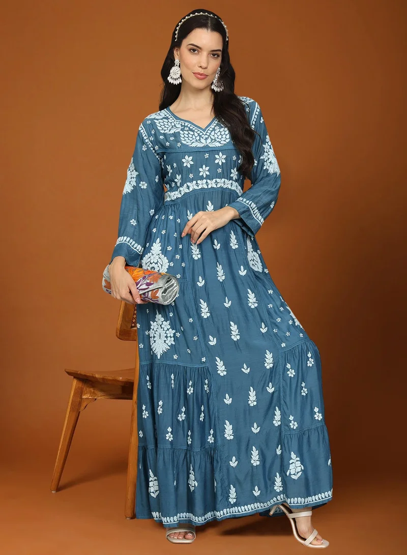 Alaya Women Hand Embroidered Chikankari Muslin Jalabiyas-AL4044
