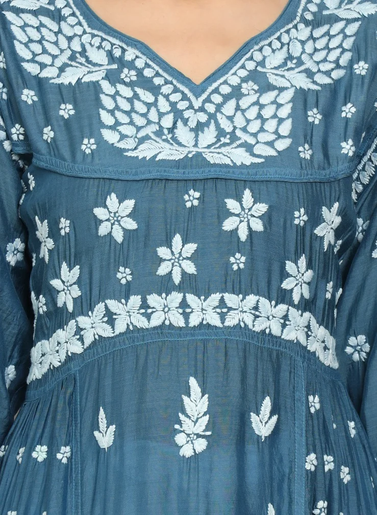Alaya Women Hand Embroidered Chikankari Muslin Jalabiyas-AL4044