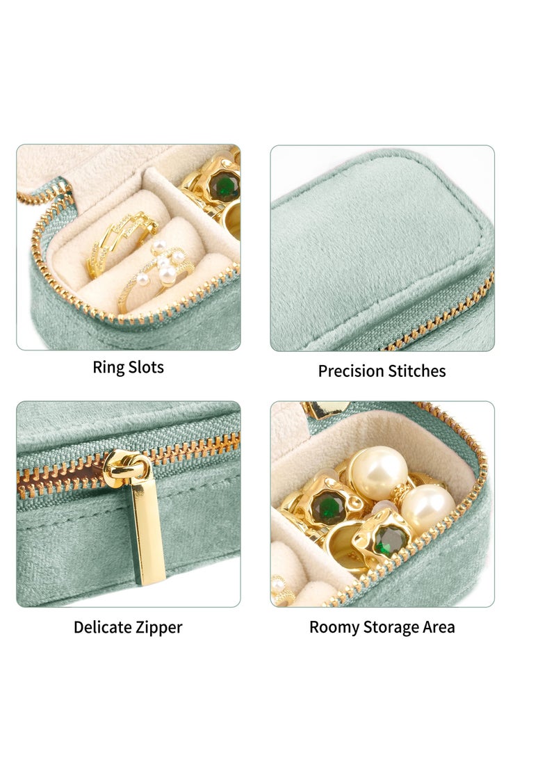 SYOSI - Mini Jewelry Travel Case, Velvet Small Travel Jewelry Box, Portable Jewelry Travel Organizer Box for Rings Earrings Necklaces, Gifts for Women Girls(Green Emerald) - Image 1