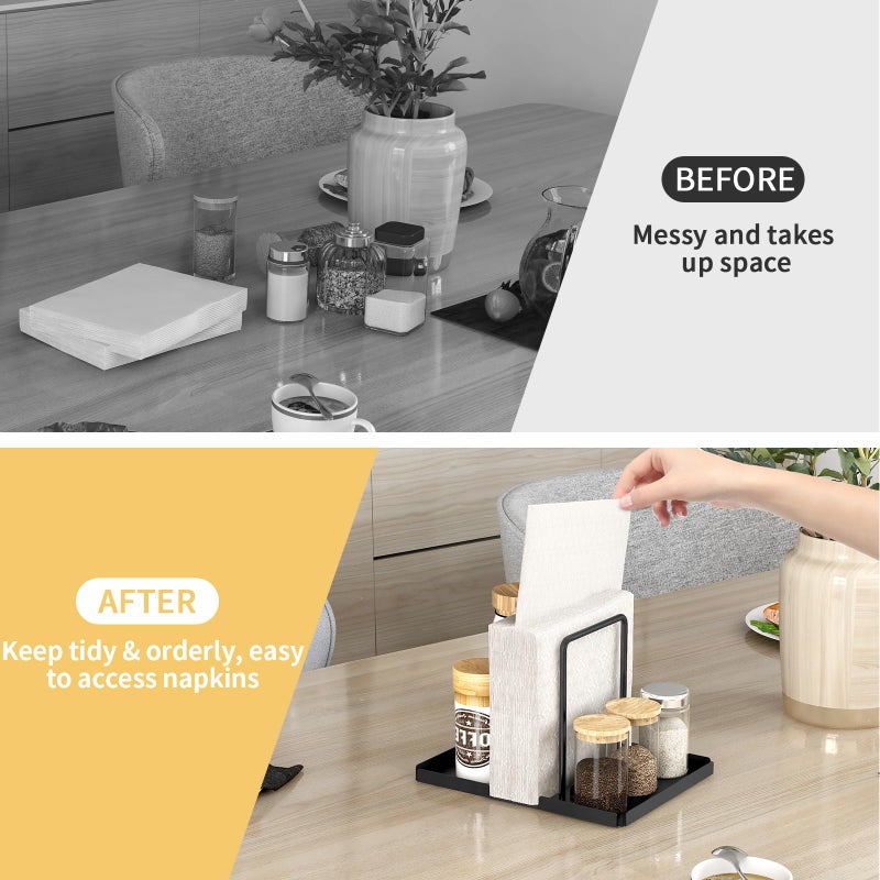 LSK Napkin Holder, Metal Napkin Holder for Table with Salt and Pepper Shakers Caddy, Napkin Storage Dispenser for Kitchen Dinner Table and Picnic Decors, Black - Image 4