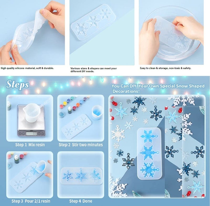 R H LIFESTYLE 1 PCS Snowflake Silicone Pendant Moulds Making Resin Casting (Snowflakes Small Mold - 15 X 7 cm) SM3659 - Image 4