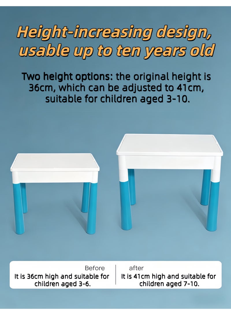 loven This 6-in-1 building block table set includes 195 building blocks, a flip-up activity table (for drawing and sand play), and a leak-proof design. Suitable for children aged 3-10. - Image 4