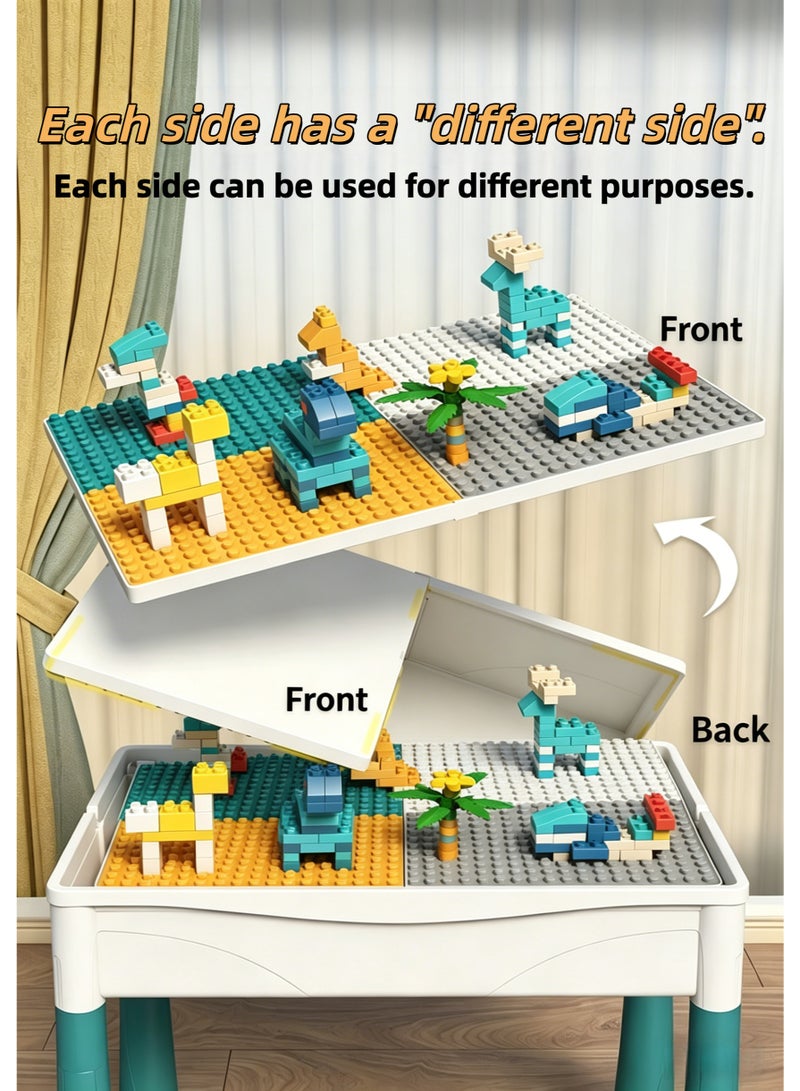 loven This 6-in-1 building block table set includes 195 building blocks, a flip-up activity table (for drawing and sand play), and a leak-proof design. Suitable for children aged 3-10. - Image 3