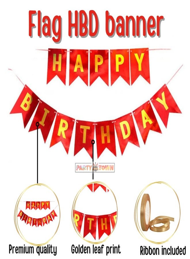 Party Town طقم زينة عيد ميلاد من Party Town™ باللون الأحمر والأبيض والذهبي مع لافتة عيد ميلاد سعيد وبالونات قصاصات ورقية للأطفال من البنات والأولاد (موضوع أحمر وأبيض وذهبي) - Image 4