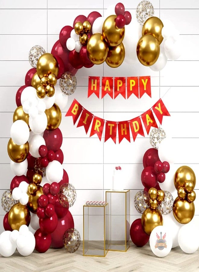 Party Town طقم زينة عيد ميلاد من Party Town™ باللون الأحمر والأبيض والذهبي مع لافتة عيد ميلاد سعيد وبالونات قصاصات ورقية للأطفال من البنات والأولاد (موضوع أحمر وأبيض وذهبي) - Image 1