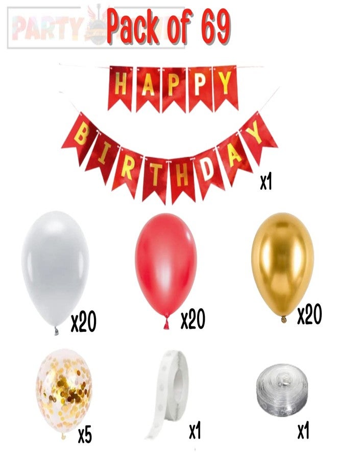 Party Town طقم زينة عيد ميلاد من Party Town™ باللون الأحمر والأبيض والذهبي مع لافتة عيد ميلاد سعيد وبالونات قصاصات ورقية للأطفال من البنات والأولاد (موضوع أحمر وأبيض وذهبي) - Image 2