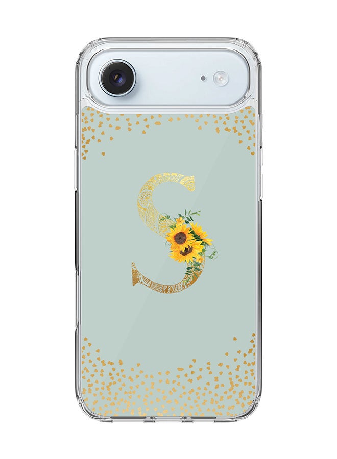 Stylizedd Classic Clear MagSafe Case for iPhone 17 Air , Hybrid Soft Case Flexible Edges Anti Drop TPU PC Gel Thin Transparent Cover [ Designed for iPhone 17 Air ] - Custom Monogram Initial Letter Floral Pattern Alphabet - S  (Light Grey )