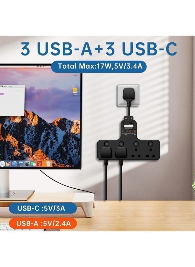 مقبس تمديد جداري بريطاني 10 في 1 | 4 مقابس بريطانية + 3 منافذ USB-C + 3 منافذ USB-A، مفاتيح تحكم منفصلة لكل مقبس، مصباح ليلي ذكي بمستشعر ضوء، محول طاقة محمول قابل للتثبيت على الحائط مناسب للإمارات والسعودية وبريطانيا للمنازل والفنادق والمكاتب - Image 4