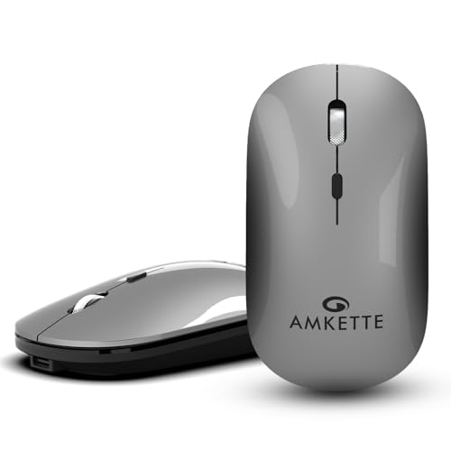 Amkette Hush Pro Epic LP Rechargeable Wireless Mouse/Bluetooth Mouse | Multi-Device Connectivity with 2.4 GHz & 2X BT, Silent Switches, Slim & Lightweight Travel-Friendly Design, Upto 3200 DPI (Grey) - Image 1