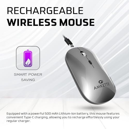Amkette Hush Pro Epic LP Rechargeable Wireless Mouse/Bluetooth Mouse | Multi-Device Connectivity with 2.4 GHz & 2X BT, Silent Switches, Slim & Lightweight Travel-Friendly Design, Upto 3200 DPI (Grey) - Image 5