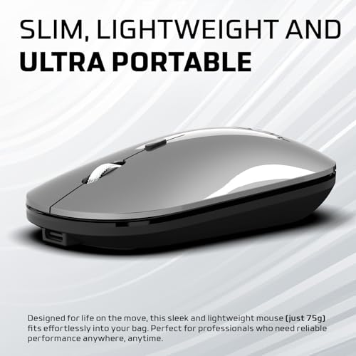 Amkette Hush Pro Epic LP Rechargeable Wireless Mouse/Bluetooth Mouse | Multi-Device Connectivity with 2.4 GHz & 2X BT, Silent Switches, Slim & Lightweight Travel-Friendly Design, Upto 3200 DPI (Grey) - Image 3