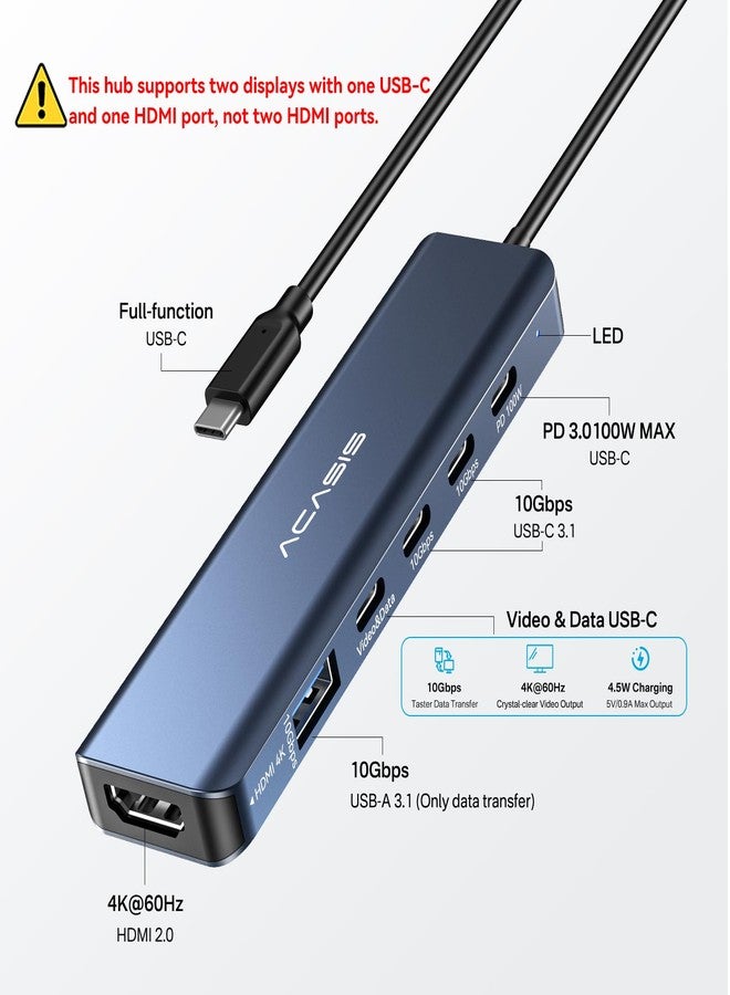 ACASIS USB C Docking Station Dual Monitor 4K@60Hz,USB C Hub 10Gbps with 1 HDMI,1 USB C Video Output,3 USB 10Gbps,100W PD, USB to USB C Multiport Adapter Splitter for Portable Monitor, Windows, Mac OS - Image 2
