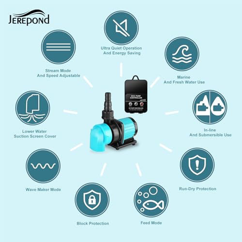 JEREPOND 400GPH Aquarium Return pump with LCD display controller, 15W DC 24V aquarium pump for saltwater freshwater aquarium,fish tank,sump,20 speeds ECO Quiet Submersible and inline pump - Image 2