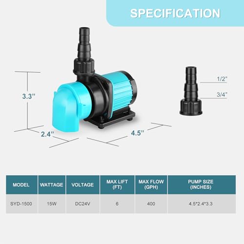 JEREPOND 400GPH Aquarium Return pump with LCD display controller, 15W DC 24V aquarium pump for saltwater freshwater aquarium,fish tank,sump,20 speeds ECO Quiet Submersible and inline pump - Image 3