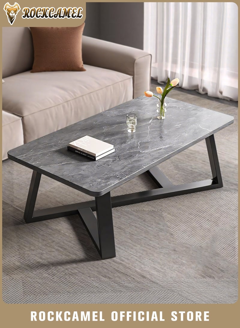 ROCKCAMEL طاولة جانبية مستطيلة عصرية، طاولة نهائية أنيقة بسطح من الرخام وإطار قوي من الفولاذ الكربوني، طاولة شاي عصرية لغرفة النوم، غرفة المعيشة، الشرفة، سهلة التركيب (رمادي، 80 * 40 * 43 سم) - Image 1