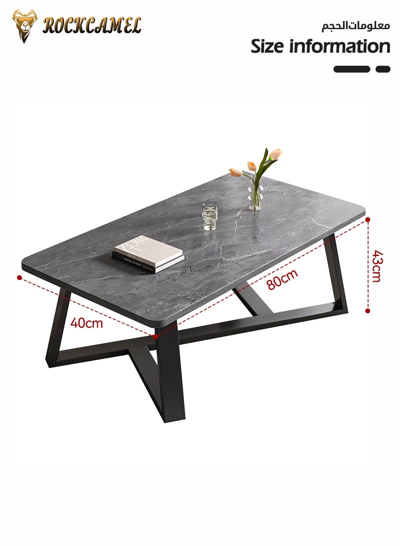 ROCKCAMEL طاولة جانبية مستطيلة عصرية، طاولة نهائية أنيقة بسطح من الرخام وإطار قوي من الفولاذ الكربوني، طاولة شاي عصرية لغرفة النوم، غرفة المعيشة، الشرفة، سهلة التركيب (رمادي، 80 * 40 * 43 سم) - Image 3