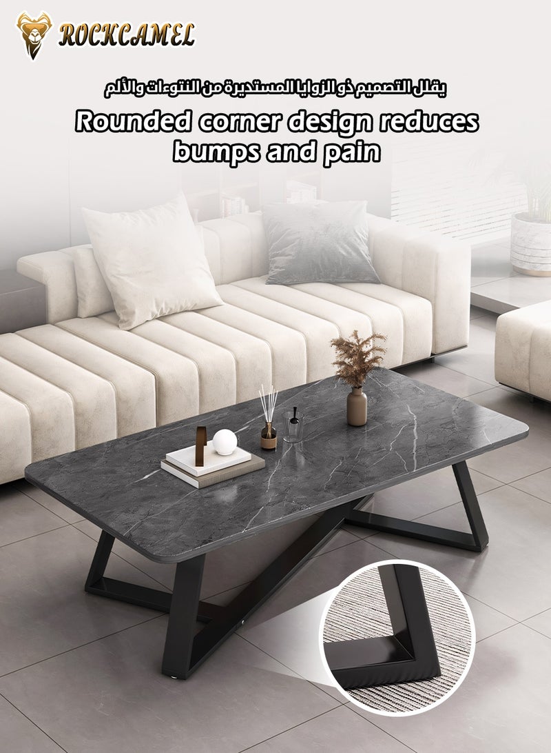 ROCKCAMEL طاولة جانبية مستطيلة عصرية، طاولة نهائية أنيقة بسطح من الرخام وإطار قوي من الفولاذ الكربوني، طاولة شاي عصرية لغرفة النوم، غرفة المعيشة، الشرفة، سهلة التركيب (رمادي، 80 * 40 * 43 سم) - Image 5