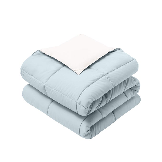 REVERSIBLE THROW BLANKET HYPOALLERGENIC DOWN ALTERNATIVE THROW BLANKET MEDIUM WARMTH 50 BY 75 INCHES BLUE WHITE
