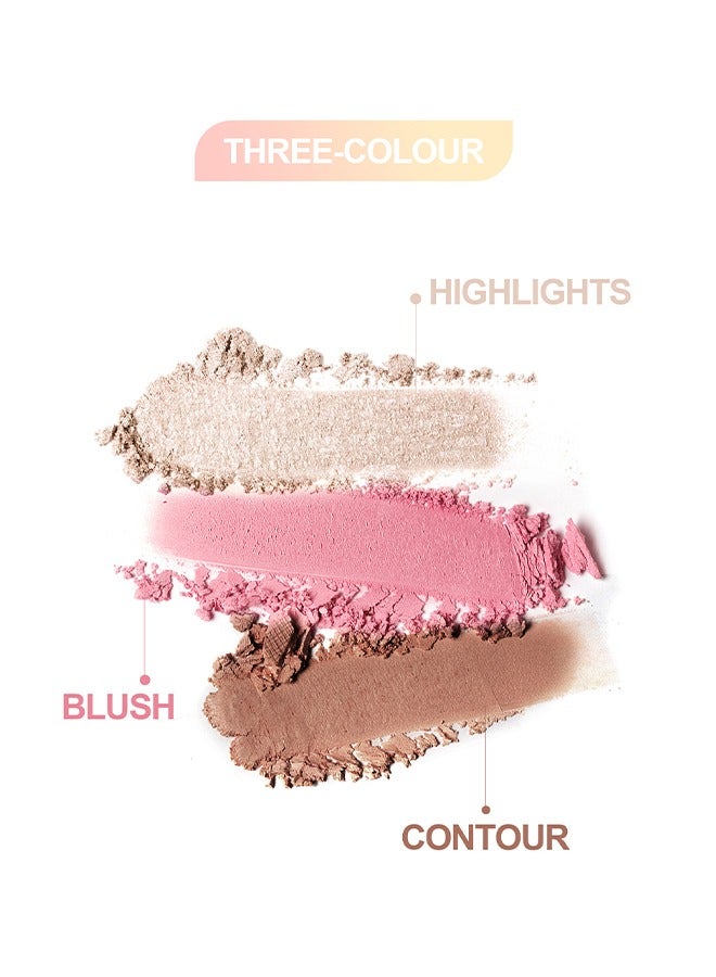 EELHOE 3 In 1 Highlight Brush Contouring - Powder Cheek For Face Blush Bronzer Palette Long-Lasting, Ultra-Thin, Natural And Bright Color Cushion Applicator Blendable Natural Makeup Face Blush（#01） - Image 2