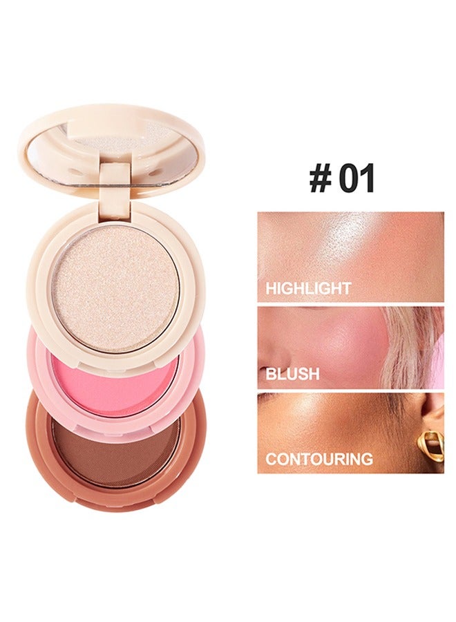 EELHOE 3 In 1 Highlight Brush Contouring - Powder Cheek For Face Blush Bronzer Palette Long-Lasting, Ultra-Thin, Natural And Bright Color Cushion Applicator Blendable Natural Makeup Face Blush（#01） - Image 1