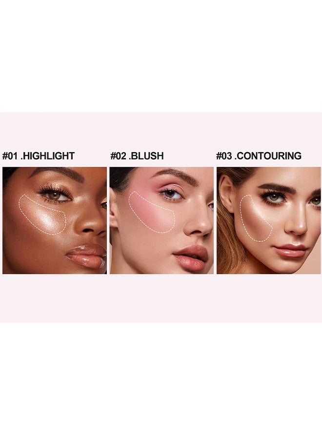 EELHOE 3 In 1 Highlight Brush Contouring - Powder Cheek For Face Blush Bronzer Palette Long-Lasting, Ultra-Thin, Natural And Bright Color Cushion Applicator Blendable Natural Makeup Face Blush（#01） - Image 5