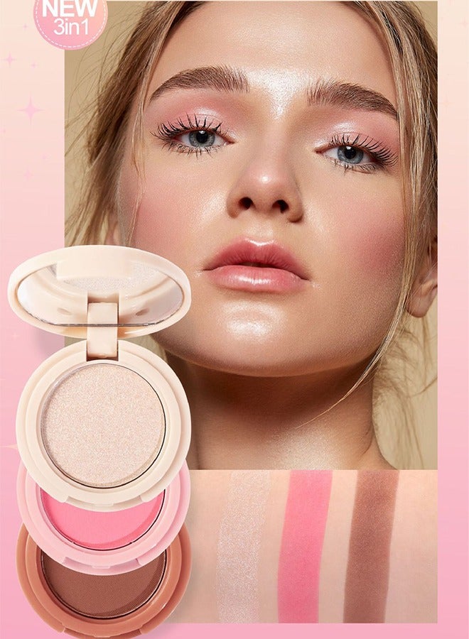 EELHOE 3 In 1 Highlight Brush Contouring - Powder Cheek For Face Blush Bronzer Palette Long-Lasting, Ultra-Thin, Natural And Bright Color Cushion Applicator Blendable Natural Makeup Face Blush（#01） - Image 3