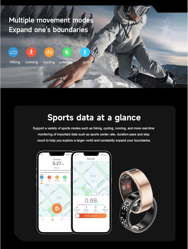 Smart Health Ring with Display Screen & Touch Control, Fitness Tracker Health Ring for Women & Men, Multiple Sports Modes, IP68 Water Proof, Pedometer, APP Link - Image 4