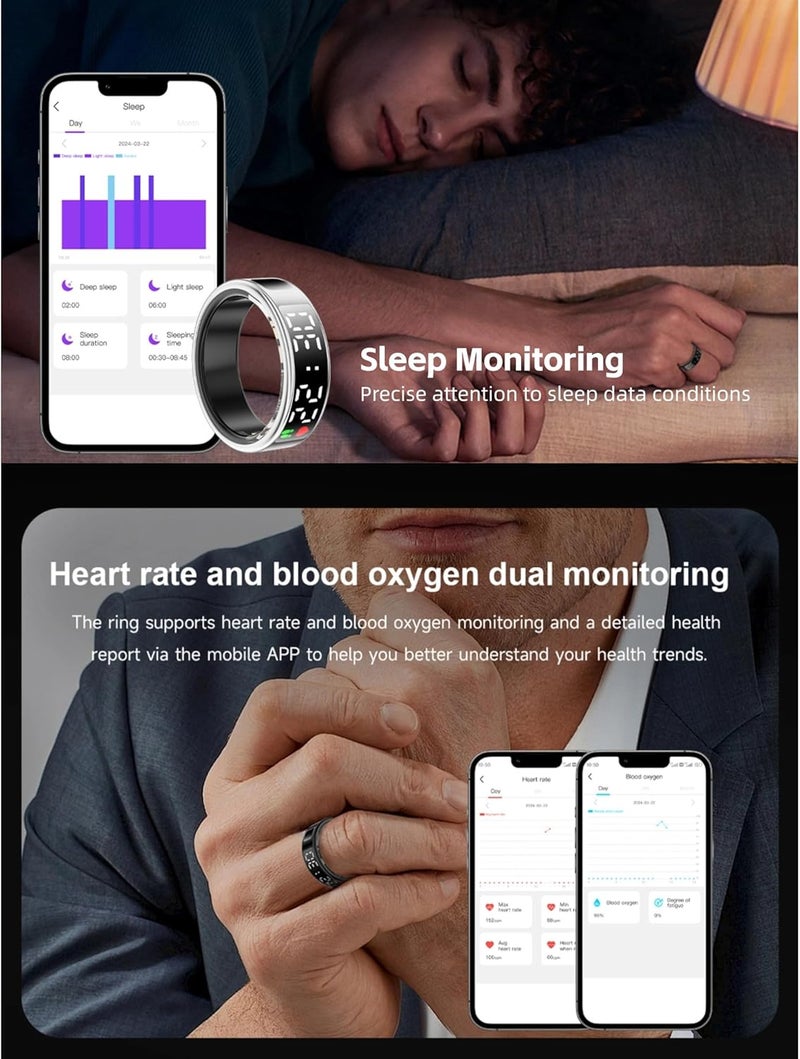 Smart Health Ring with Display Screen & Touch Control, Fitness Tracker Health Ring for Women & Men, Multiple Sports Modes, IP68 Water Proof, Pedometer, APP Link - Image 5