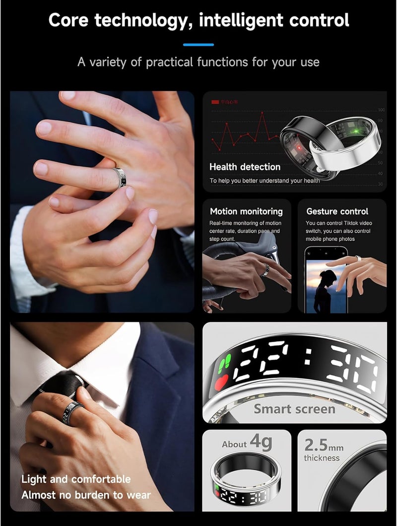 Smart Health Ring with Display Screen & Touch Control, Fitness Tracker Health Ring for Women & Men, Multiple Sports Modes, IP68 Water Proof, Pedometer, APP Link - Image 3