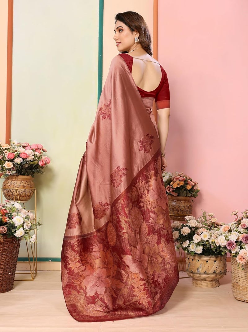 Sidhidata Women's Kanjivaram Banarasi Soft Silk Saree with Unstitched Blouse Piece - Silk Box Flower Design - Image 2