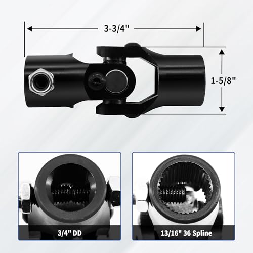 RABROPAR 13/16" 36 Spline X 3/4" DD Single Steering Shaft Universal U Joint Coupling Black 3-3/4" Overall Length - Image 2