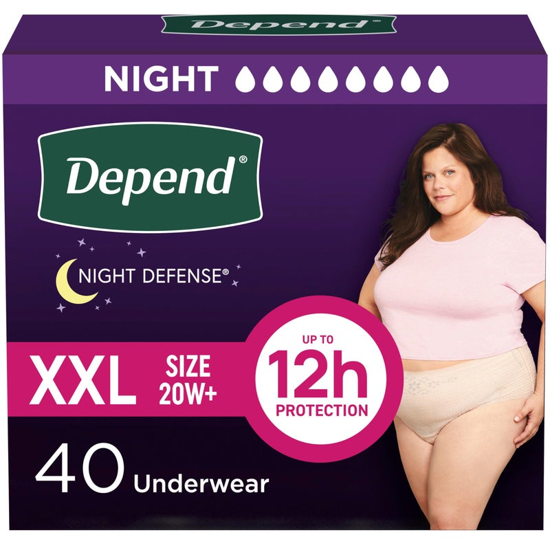 Depend Night Defense Adult Diapers, Incontinence & Postpartum Bladder Leak Underwear for Women, Disposable, Overnight, Extra-Extra-Large, Blush, 40 Count (4 Packs of 10), Packaging May Vary - Image 1