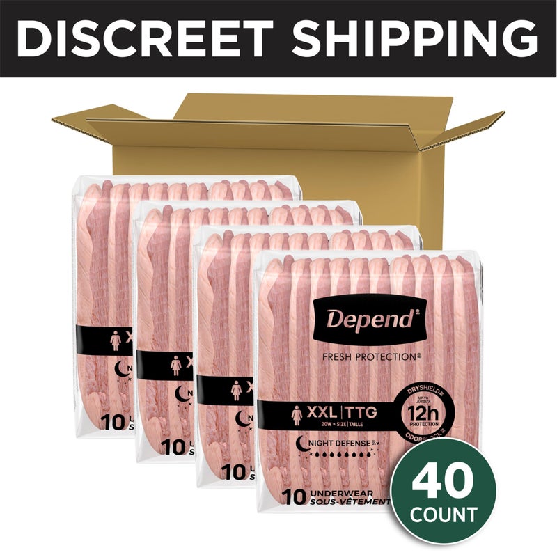 Depend Night Defense Adult Diapers, Incontinence & Postpartum Bladder Leak Underwear for Women, Disposable, Overnight, Extra-Extra-Large, Blush, 40 Count (4 Packs of 10), Packaging May Vary - Image 2