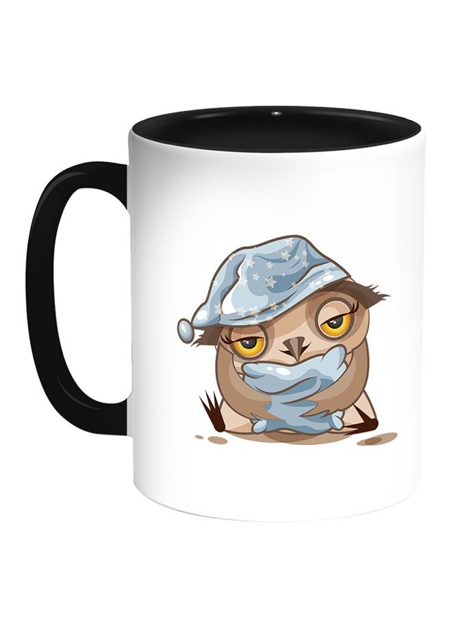 RKN Owl Printed Coffee Mug White/Black 11ounce - Image 1