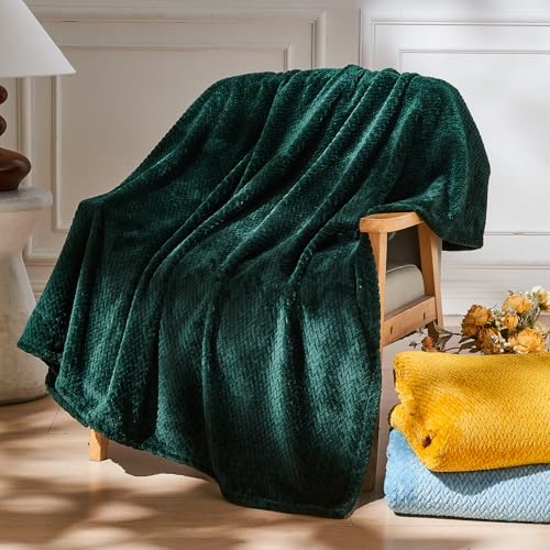 NEWCOSPLAY Super Soft Throw Blanket Forest Green Premium Silky Flannel Fleece Leaves Pattern Lightweight Bed Blanket All Season Use (Forest Green, Throw(50"x60")) - Image 1