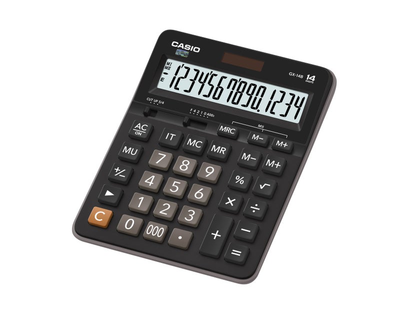 Casio GX-14B 14-Digit Desktop Calculator with Large Display, Dual Power, Tax Calculation & Professional Business Functions black