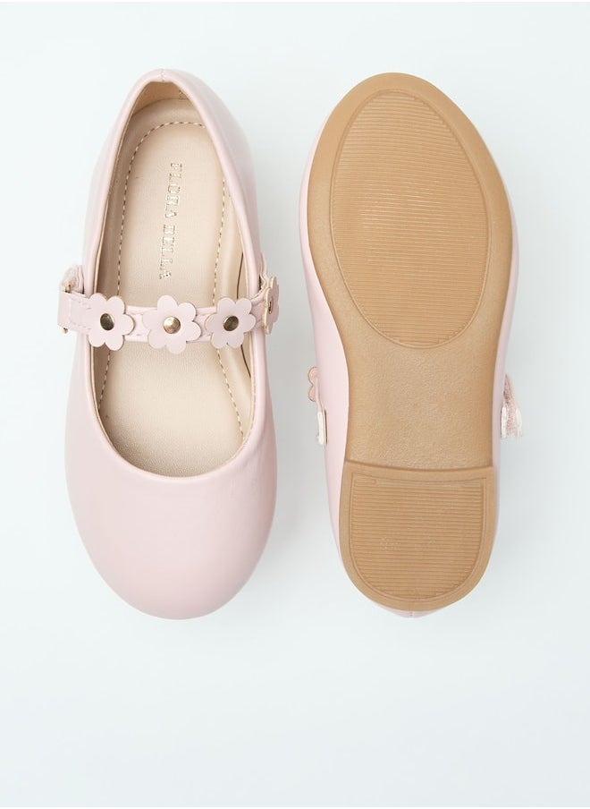 Flora Bella By Shoexpress Flower Accent Ballerina Shoes with Hook and Loop Closure  - Image 4