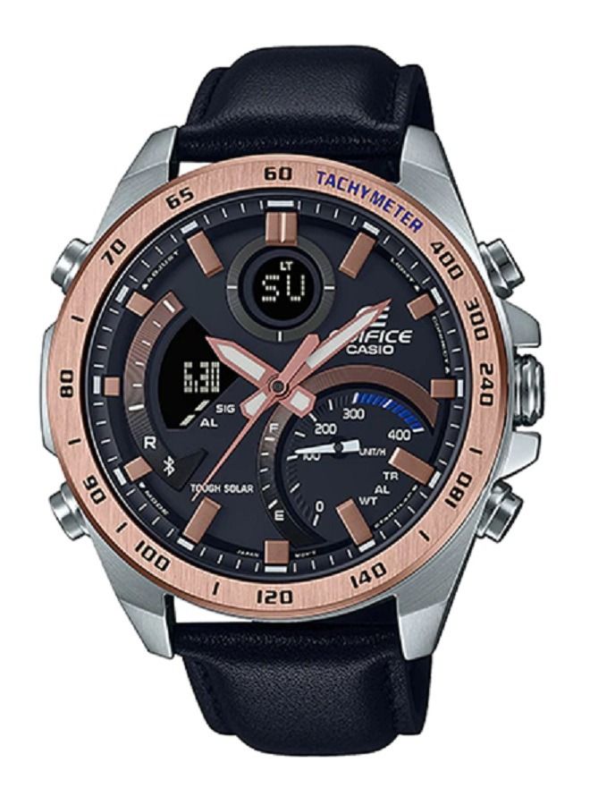 Casio Men Watch Edifice Analog Digital Mobile Link Tough Solar Black Dial Leather Band ECB-900GL-1BDR. - Image 1