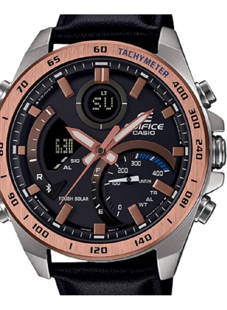 Casio Men Watch Edifice Analog Digital Mobile Link Tough Solar Black Dial Leather Band ECB-900GL-1BDR. - Image 3