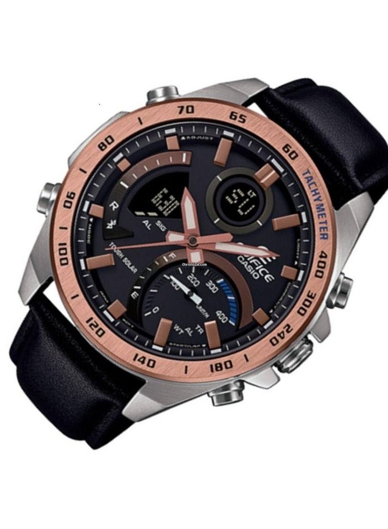 Casio Men Watch Edifice Analog Digital Mobile Link Tough Solar Black Dial Leather Band ECB-900GL-1BDR. - Image 2