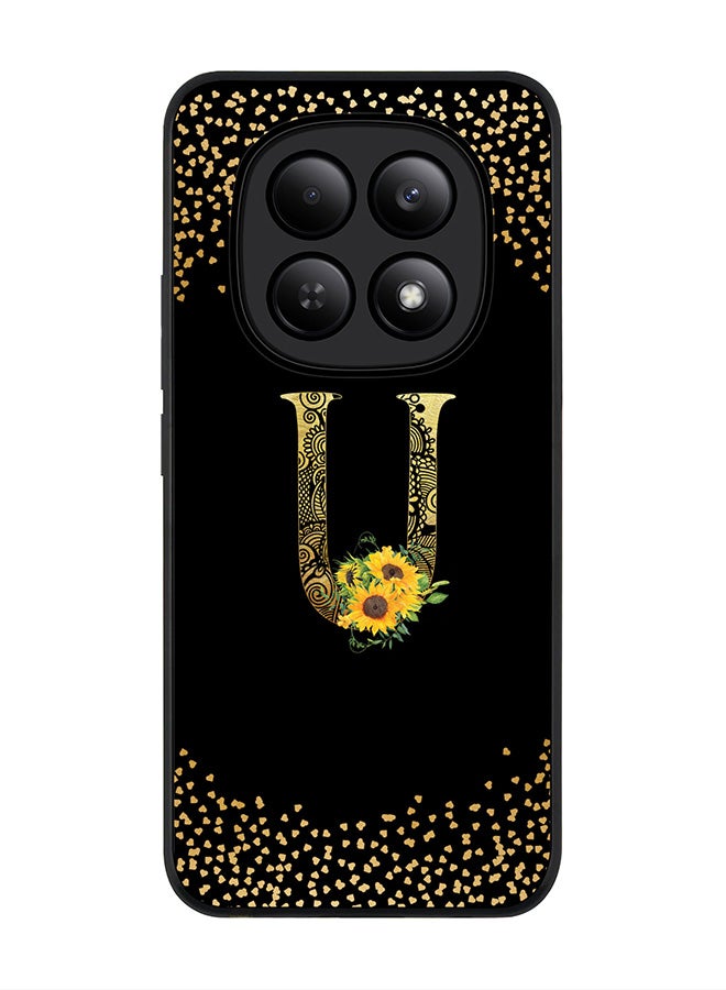For Xiaomi Redmi Note 15 4G Case,Slim fit Camera Protection, Shockproof Thin Phone cover  - Custom Floral Monogram - U ( Black )