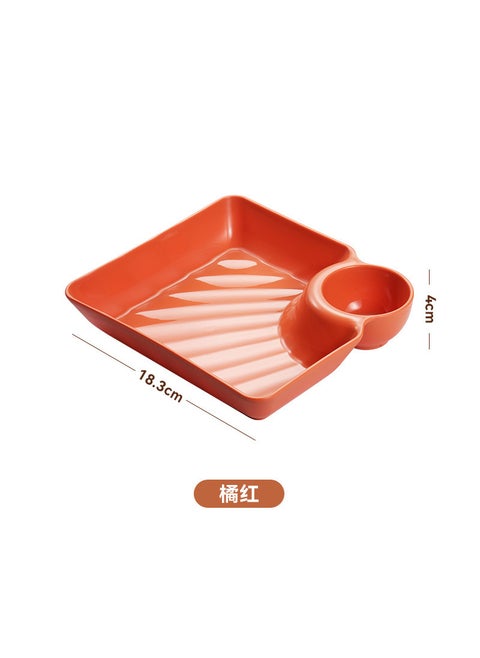 Large Dumpling Plate with Vinegar Plate PP Split Plate Japanese Tableware Household Square Dumpling Plate TrayOrange Red Orange Red