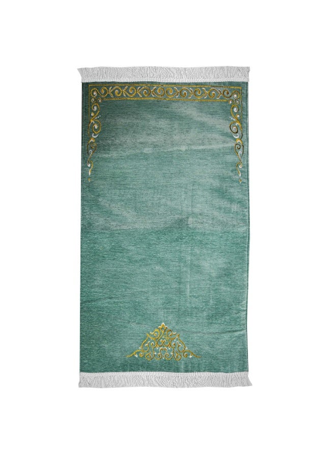 سندس سجادة صلاة سلام بطبقة رقيقة من الإسفنج - سجادة صلاة إسلامية من القطن التركي، سجادة صلاة إسلامية مبطنة خفيفة الوزن، تصميم عصري أنيق (أخضر) - Image 1