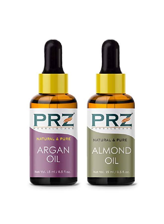 PRZ Combo of Cold Pressed Moroccan Argan & Almond Carrier Oil 100% Pure l & Therapeutic Grade Oil for Aromatherapy Body Massage Skin Care & Hair Growth (15ML Each) - Image 2
