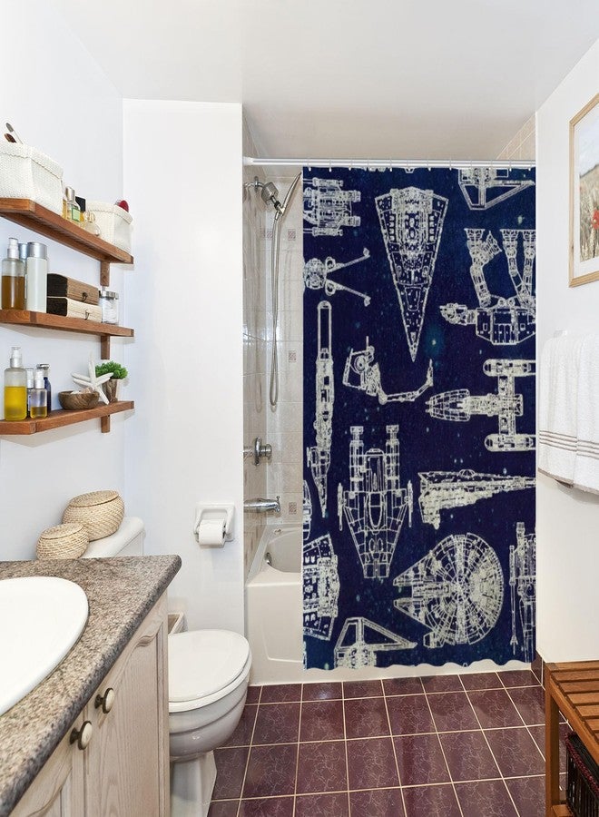 Funnytree White Space Ships Shower Curtain Dark Star Bathroom Decor Waterproof Fabric Durable Easy Care Washable 72"X72"(Hooks Not Included) SC00633-002 - Image 5