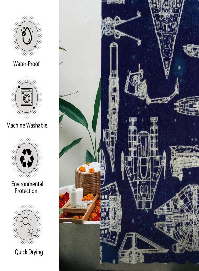 Funnytree White Space Ships Shower Curtain Dark Star Bathroom Decor Waterproof Fabric Durable Easy Care Washable 72"X72"(Hooks Not Included) SC00633-002 - Image 4