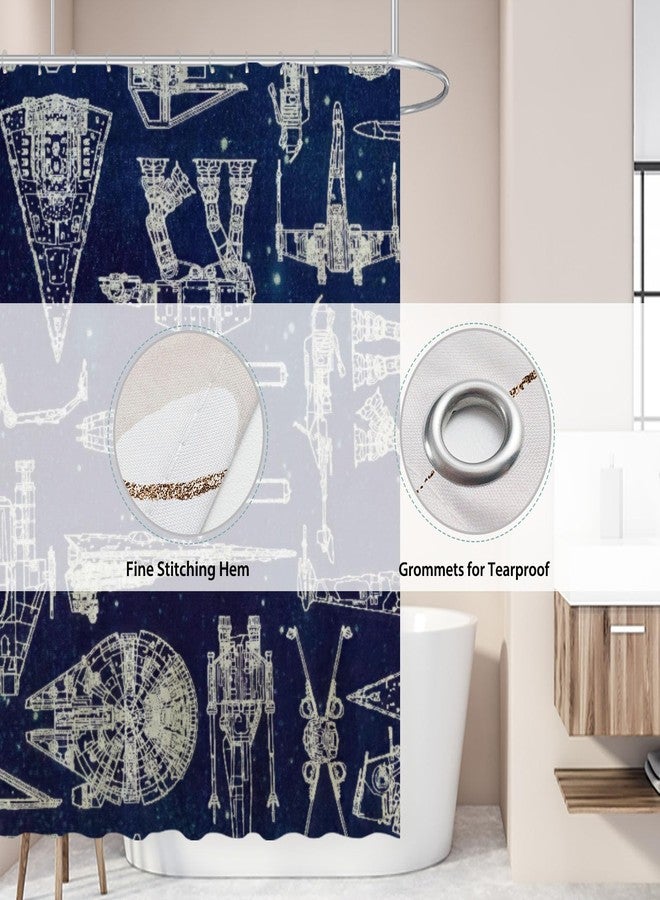 Funnytree White Space Ships Shower Curtain Dark Star Bathroom Decor Waterproof Fabric Durable Easy Care Washable 72"X72"(Hooks Not Included) SC00633-002 - Image 3
