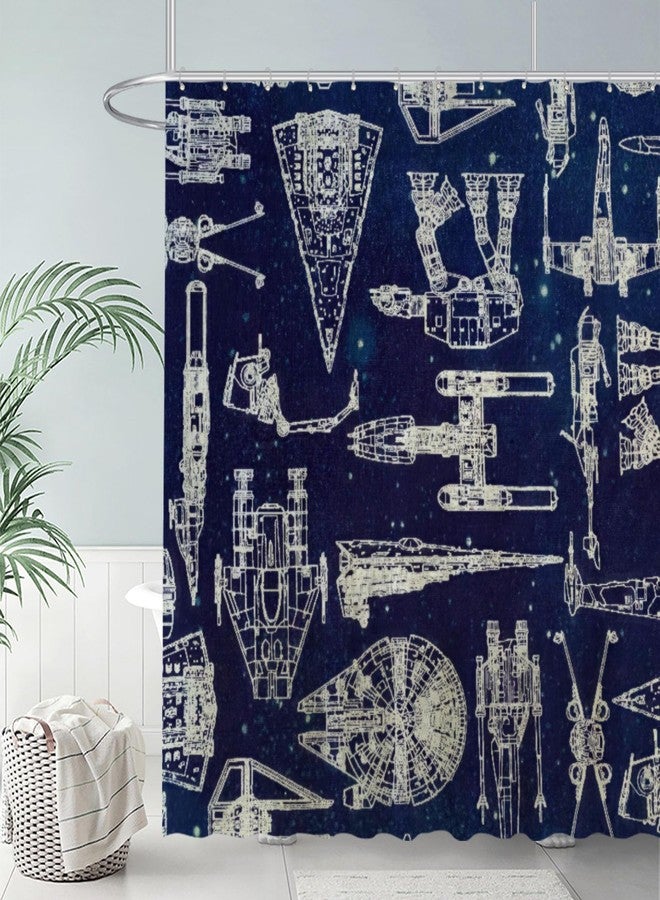 Funnytree White Space Ships Shower Curtain Dark Star Bathroom Decor Waterproof Fabric Durable Easy Care Washable 72"X72"(Hooks Not Included) SC00633-002 - Image 2