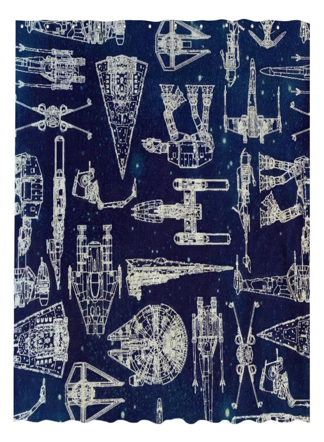Funnytree White Space Ships Shower Curtain Dark Star Bathroom Decor Waterproof Fabric Durable Easy Care Washable 72"X72"(Hooks Not Included) SC00633-002 - Image 1