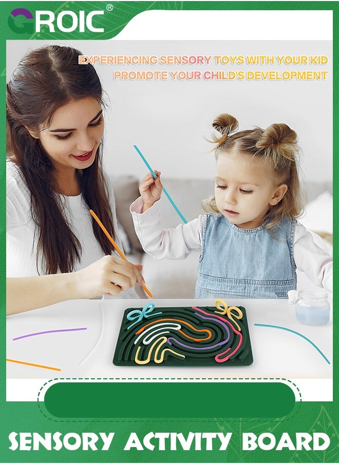 GROIC Double-Sided Sensory Activity Board, Silicone Fidget Toy for Stress Relief, ADHD and Autism, Montessori Interactive Toys Educational Learning Toys  for Kids & Adults with 22 Strings (Green)  - Image 5